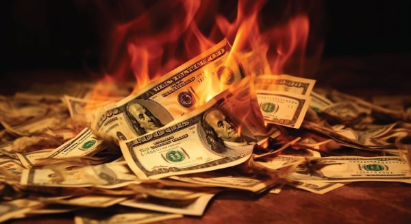 Dollars burning